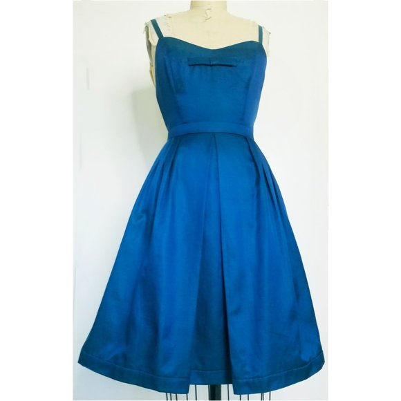 Banana Republic Womens Teal Retro Cocktail Dress with Straps Silk Pleats  NWT - Picture 9 of 10